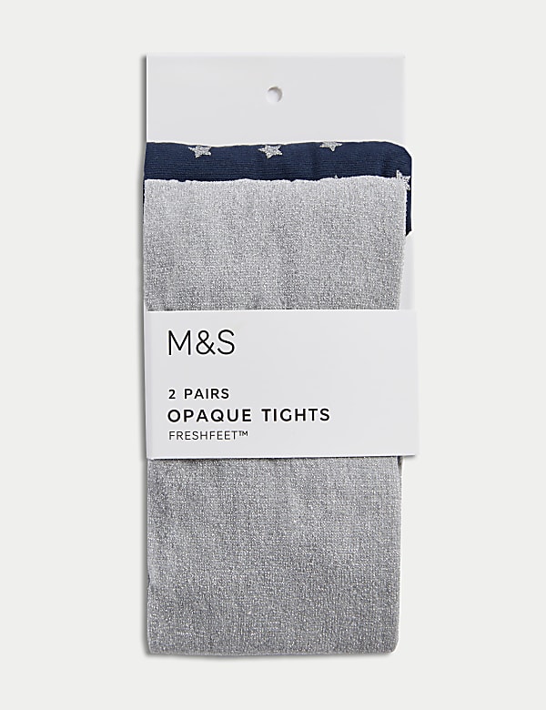 2pk Metallic Star Tights 2 14 Yrs NAVY MIX Tights M S CZ