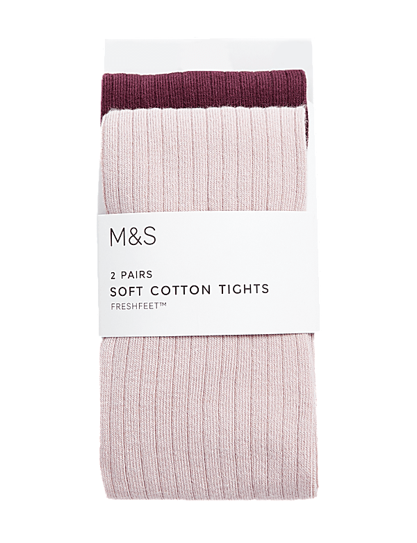 2pk Cotton Rich Ribbed Tights (2-14 Yrs)