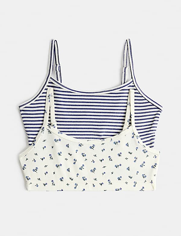 2 Pack V-Neck Floral Striped Crop Tops (7-16 Yrs)