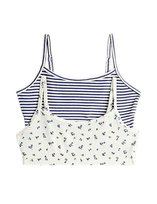 2 Pack V-Neck Floral Striped Crop Tops (7-16 Yrs)