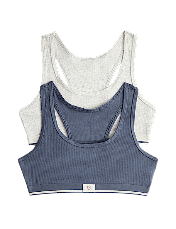 2 Pack Cotton Rich Ribbed Racerback Crop Tops (7-16 Yrs)