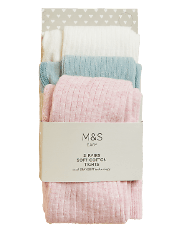 Baby 3pk Cotton Rich Ribbed Tights