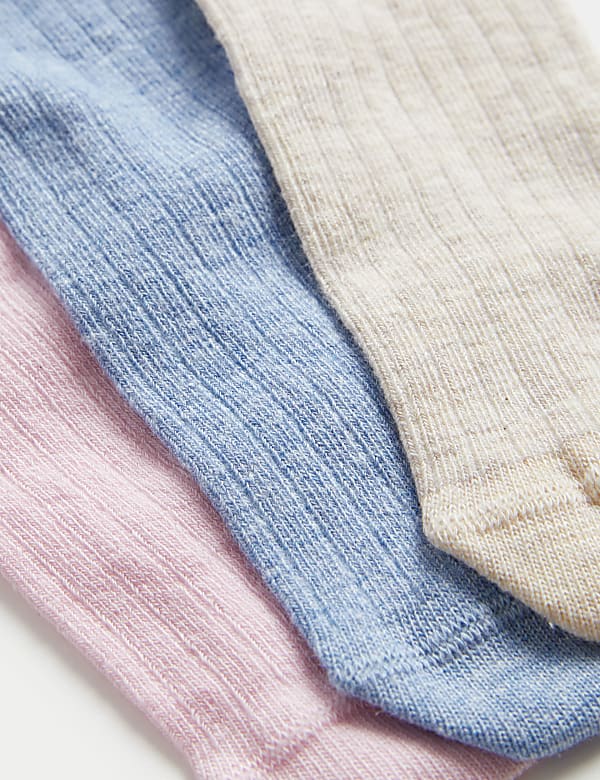 3pk Cotton Rich Ribbed Tights (0-3 Yrs) - GR