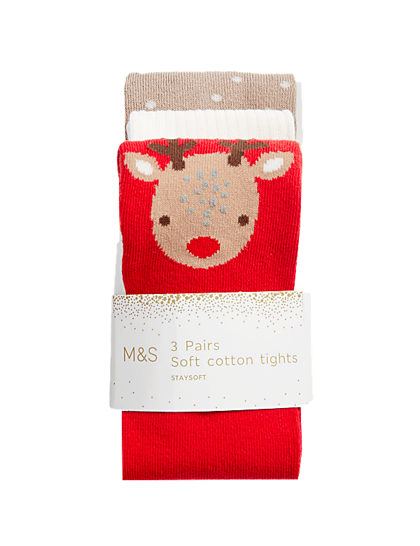 3pk Cotton Rich Christmas Tights (0 Mths-3 Yrs)