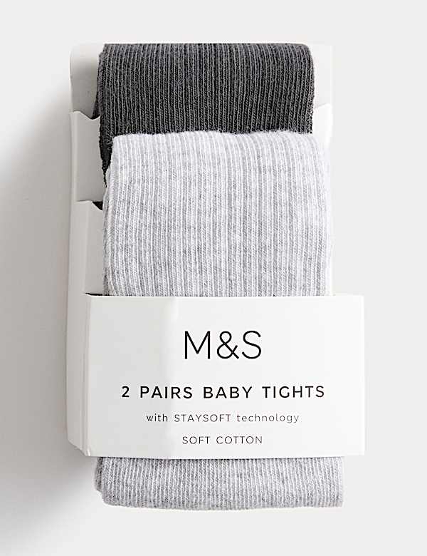 2pk Cotton Rich Ribbed Tights (0-3 Yrs) - NZ