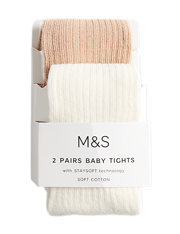 2pk Cotton Rich Ribbed Tights (0-3 Yrs)