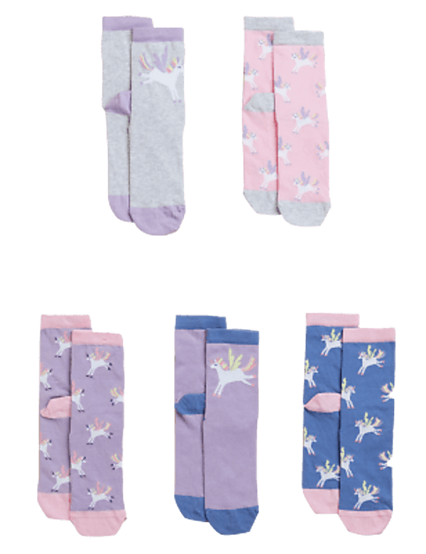 5pk Cotton Rich Unicorn Socks