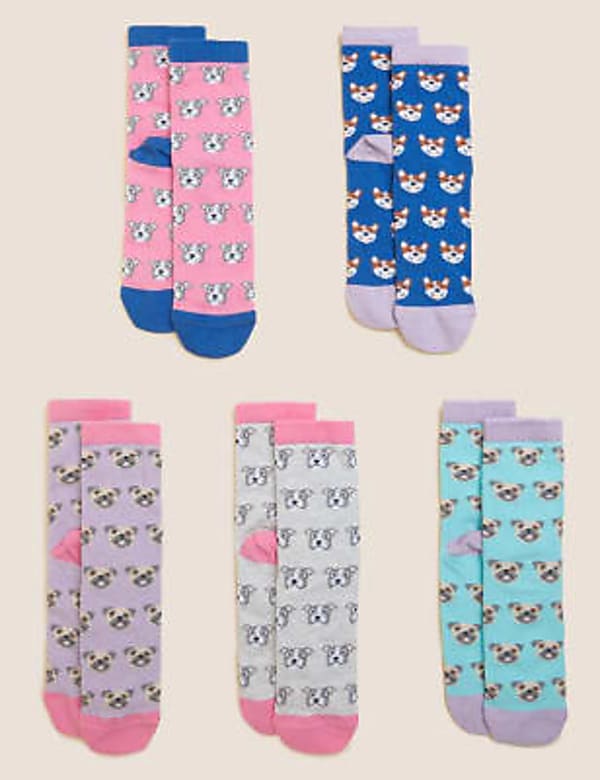 5pk Cotton Blend Dog Print Socks