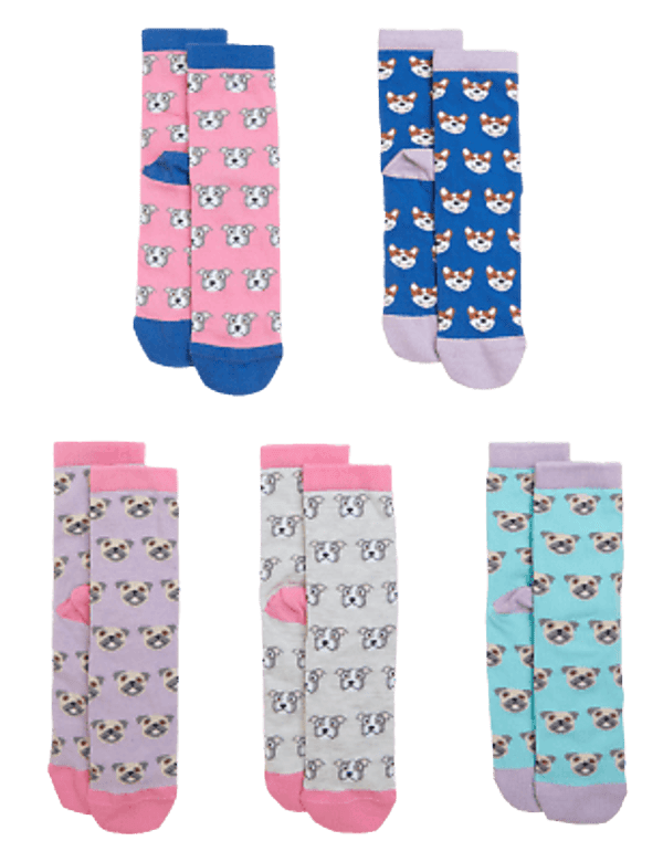 5pk Cotton Blend Dog Print Socks