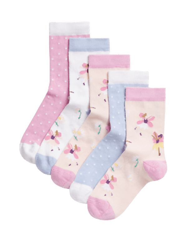 5pk Cotton Rich Floral & Spotty Socks