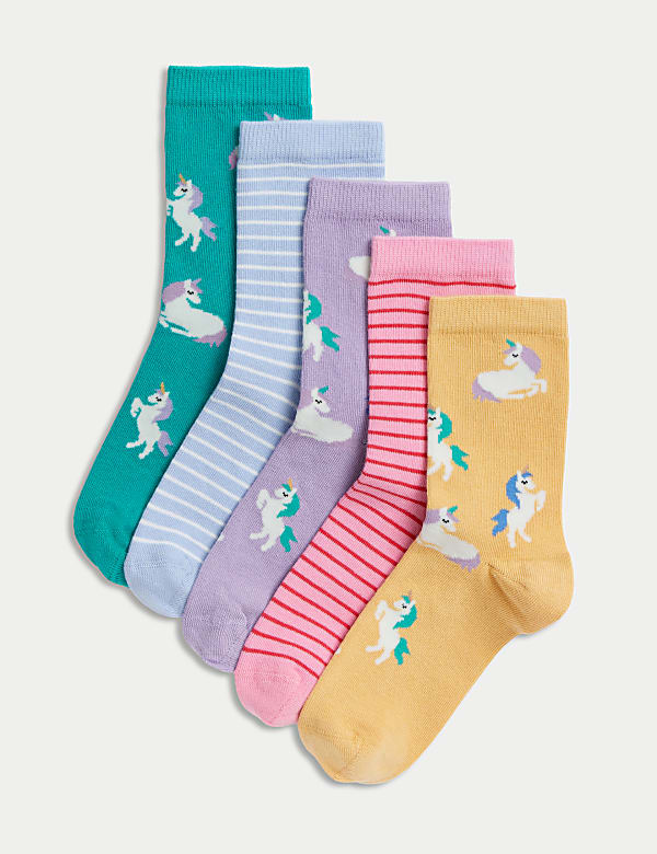 5pk Cotton Rich Unicorn & Striped Socks - JE
