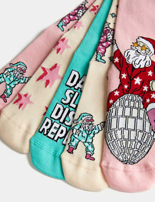5pk Cotton Rich Disco Santa Socks