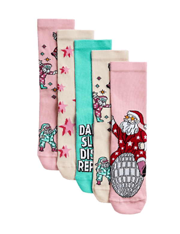 5pk Cotton Rich Disco Santa Socks
