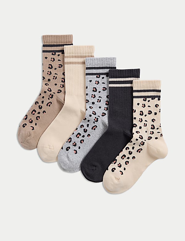 5pk Cotton Rich Leopard Print Socks (6 Small - 7 Large) - US