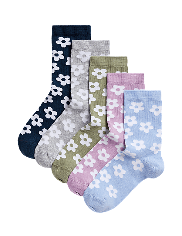 5pk Cotton Rich Floral Socks (6 Small - 7 Large)