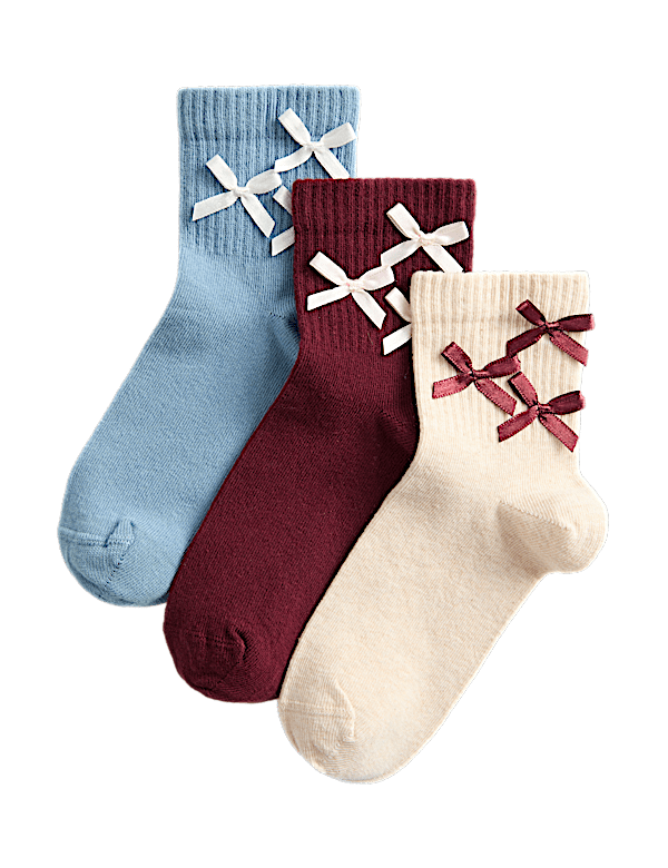 3 Pack Cotton Rich 3D Bows Socks (6 Small - 7 Large)