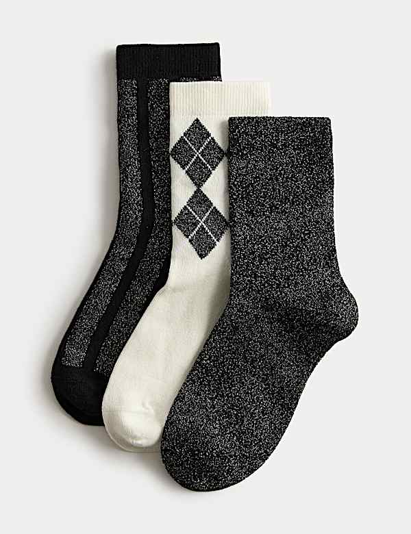 3pk Cotton Rich Sparkle Socks (6 Small - 7 Large) - TW