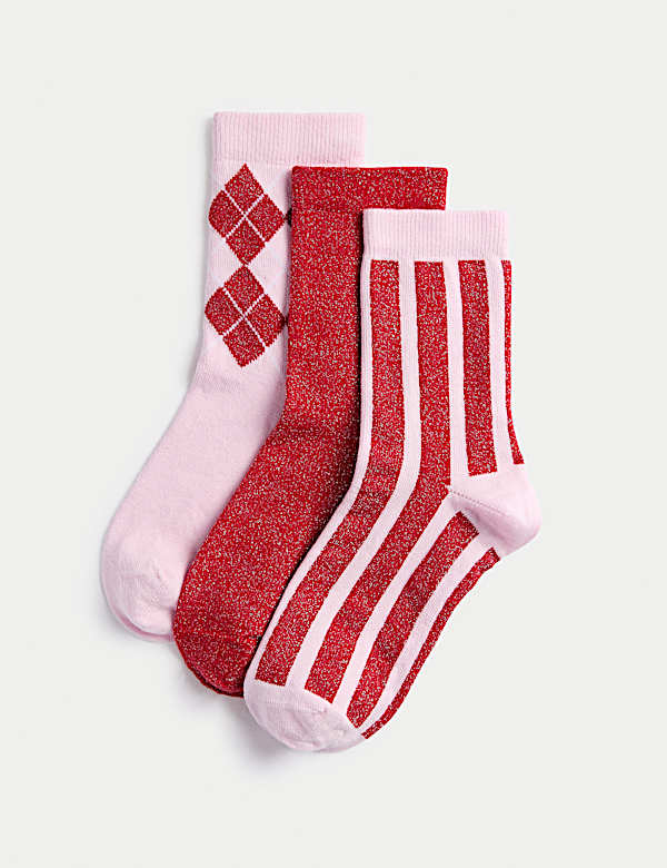3pk Cotton Rich Sparkly Socks (6 Small - 7 Large) - AL