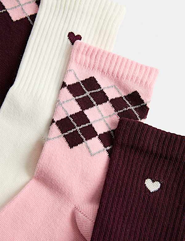 4 Pack Cotton Rich Argyle Ankle Socks - RO
