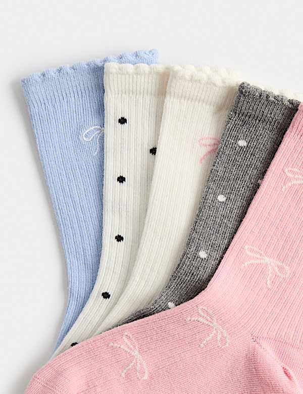 5 Pack Cotton Rich Bow Socks (6 Small-7 Large) - CY