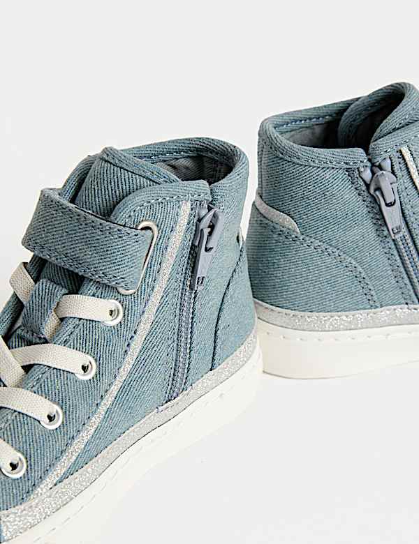 Kids&rsquo; Denim Star High Top Trainers (4 Small - 2 Large) - JP