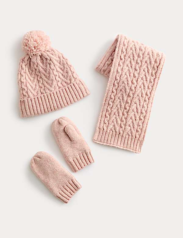 Kids' Cable Hat, Scarf and Mitten Set (1-13 Yrs) - US