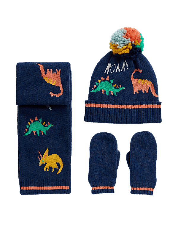 Kids' Dinosaur Hat, Scarf and Mitten Set (1-6 Yrs)
