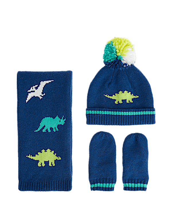 Kids' Dinosaur Hat, Scarf and Mitten Set (1-6 Yrs)