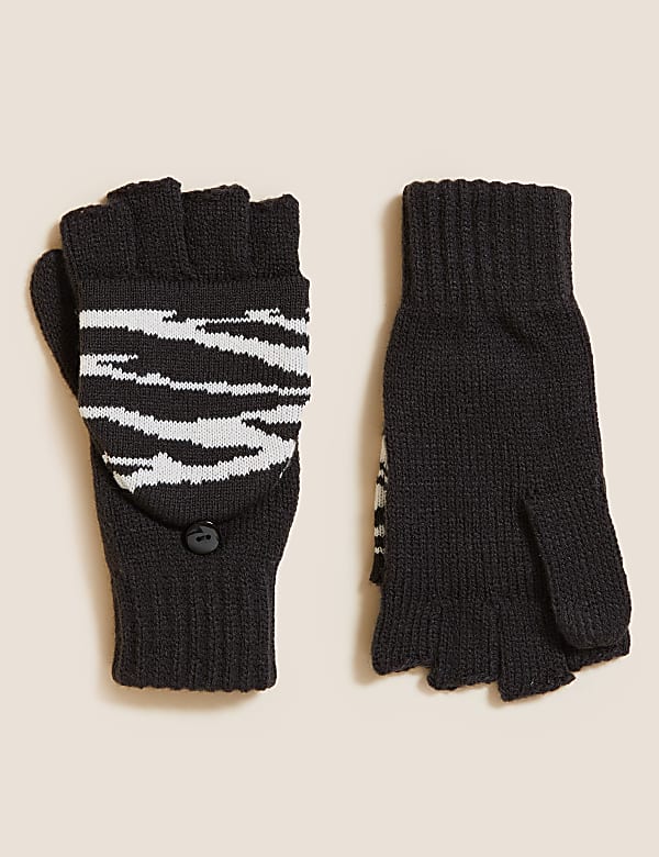 Kids' Zebra Print Flip Top Gloves