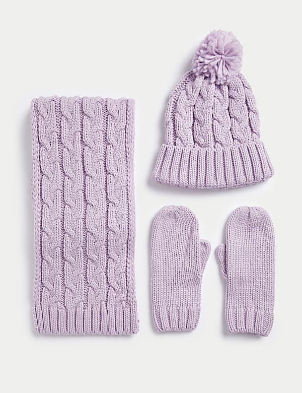 Kids Hat Scarf and Mittens Set 1 13 Yrs LILAC Hats Scarves and Gloves Sets M S US