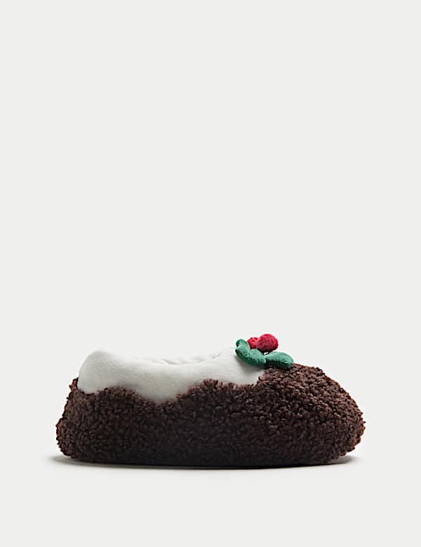 Kids' Christmas Pudding Faux Fur Slippers (9 Small - 7 Large) - MX