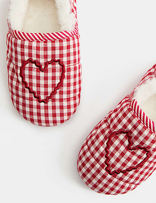 Kids' Checked Heart Elastic Back Slippers (4 Small - 2 Large) - AU