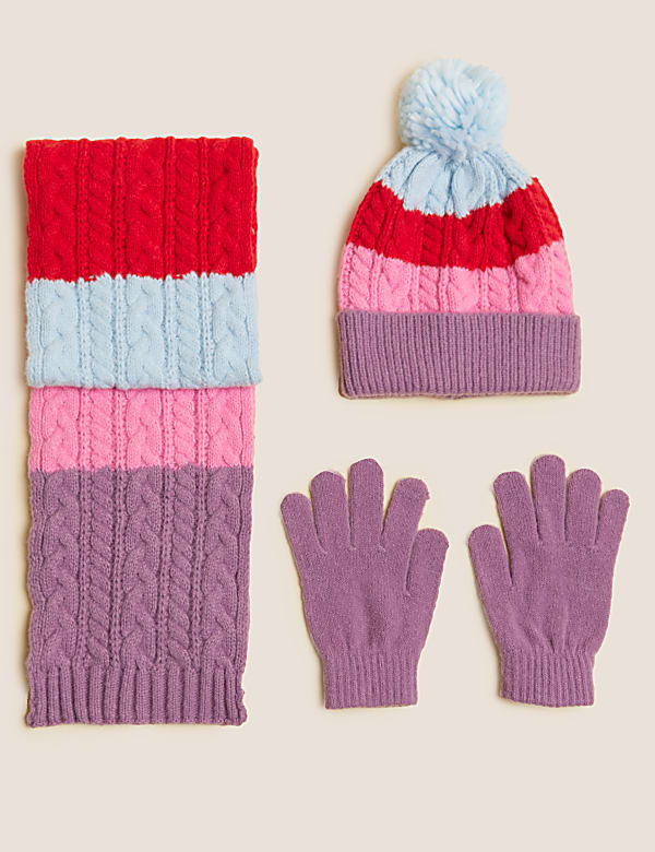 Kids' Colour Block Hat, Scarf and Glove Set