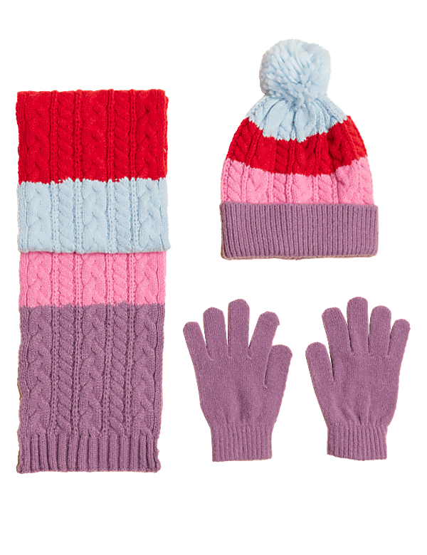 Kids' Colour Block Hat, Scarf and Glove Set