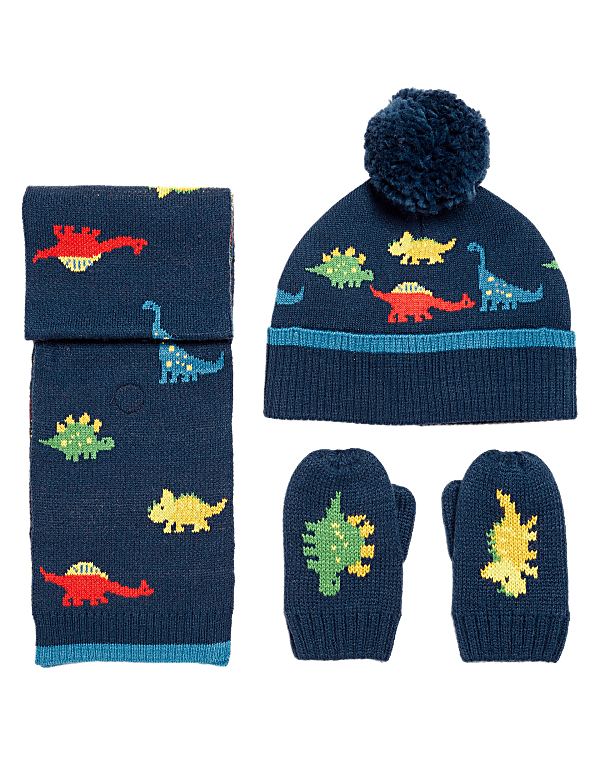 Kids' Dinosaur Hat, Scarf and Mitten Set