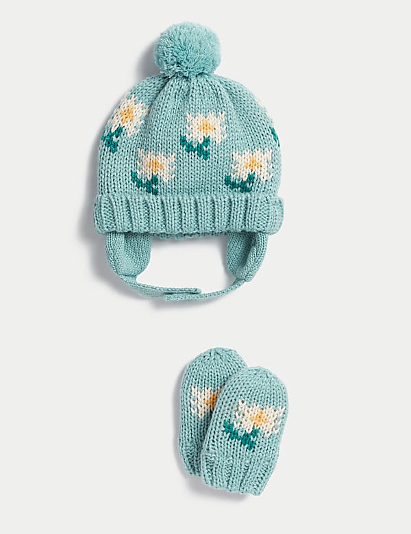 Buy Kids Daisy Hat and Mitten Set 0 6 Yrs at Marks Spencer
