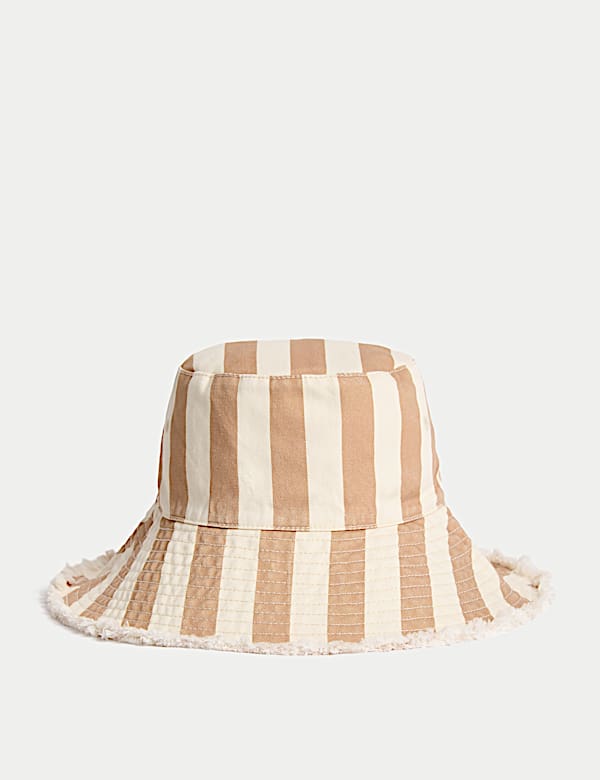 Kids' Pure Cotton Striped Wide Brim Bucket Hat (1-13 Yrs) - JP
