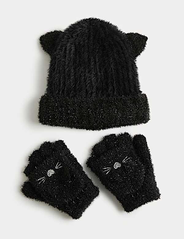 Katzenmütze und -handschuhe mit Umschlagbündchen im Set für Kinder (3–13 J.) - AT