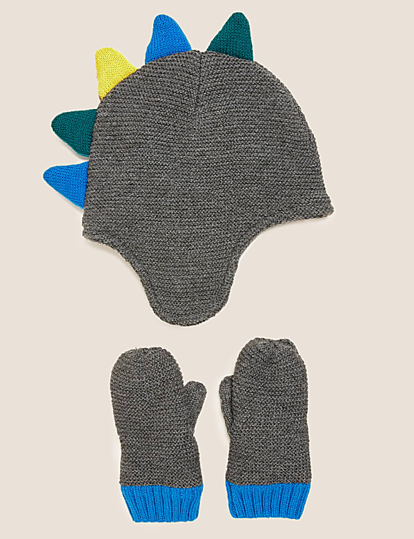 Kids' Dinosaur Hat and Mitten Set (1-6 Yrs)