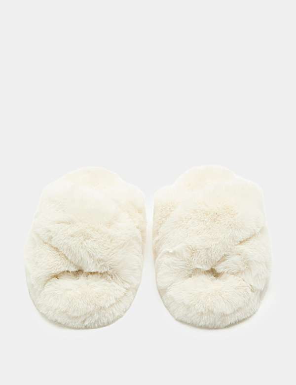 Kids' Faux Fur Crossover Slider Slippers (1 Large-6 Large) - CA