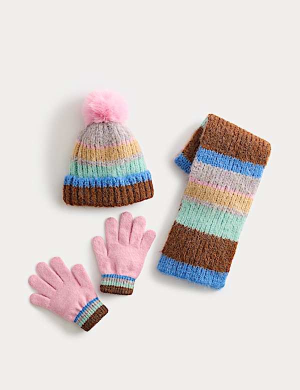 Kids' Striped Hat, Scarf and Glove Set (3-13 Yrs) - CH