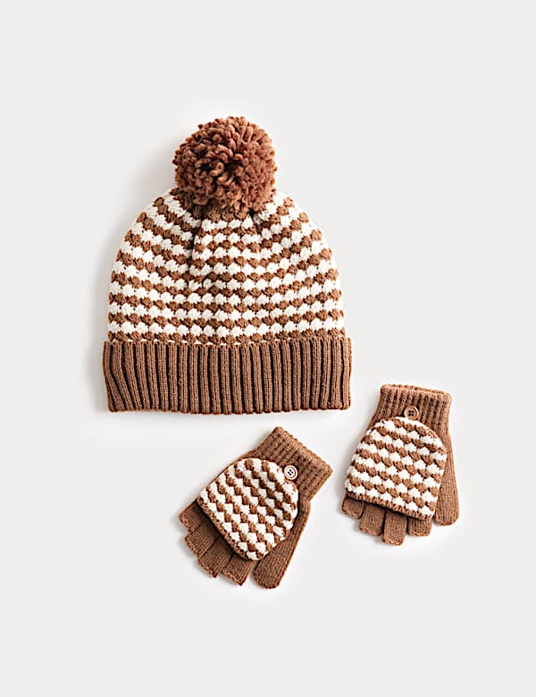 Kids' Checked Pom Hat and Flip Top Set (3-13 Yrs) - NL