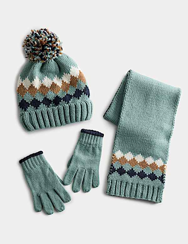 Kids' Diamond Hat Scarf & Gloves Set (3-13 Yrs) - IL