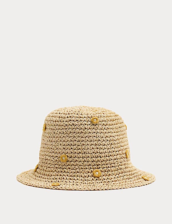 Kids’ Straw Raffia Embroidered Flower Hat | NEUTRAL | Hats | M&S TW