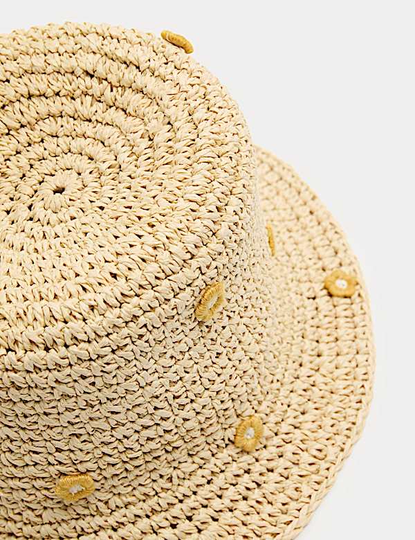 Raffia strohoed met geborduurde bloemen voor kinderen - BE