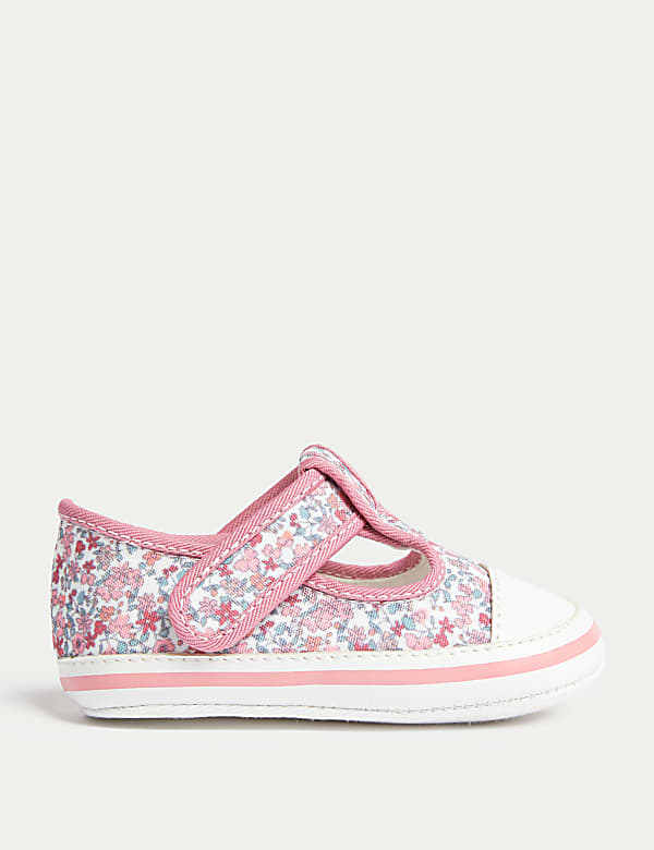 Canvas Floral Riptape Pram Shoes 0 18 Mths PINK MIX Pram Shoes M S BN