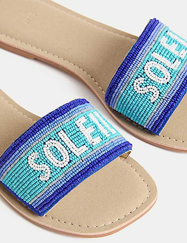 Kids' Leather Slogan Beaded Sandals - CY