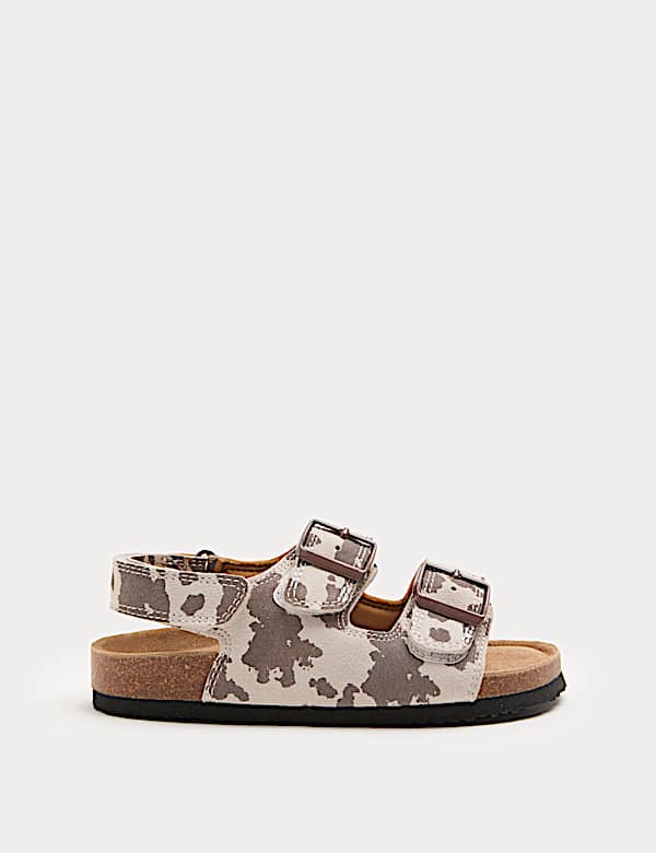 Kids' Suede Cow Print Footbed Sandals (4 Small-2 Large) - EE