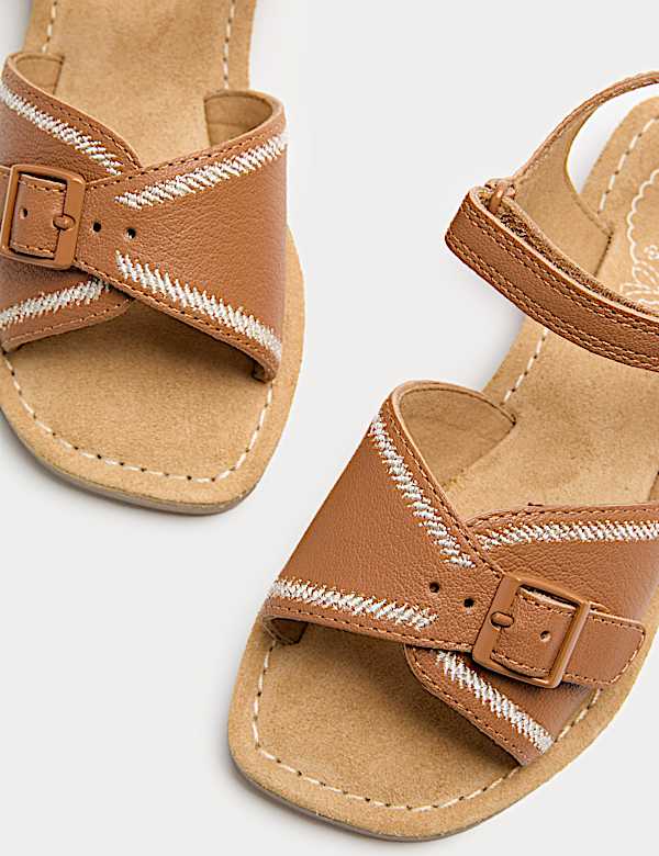 Kids' Leather Buckle Sandals (4 Small-2 Large) - CZ