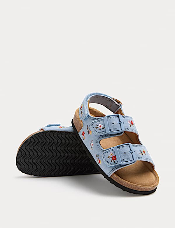 Kids' Suede Ditsy Floral Patterned Footbed Sandals (5 Small-2 Large) - CA